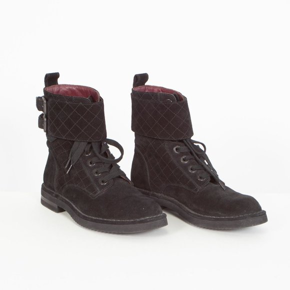 Chanel Suede Calfskin Quilted Combat Short Boots - Picture 1 of 4